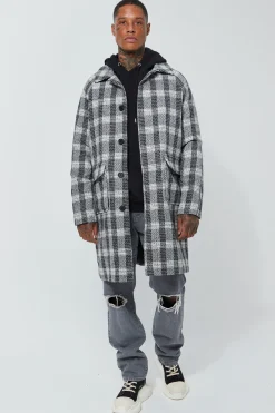 boohooMAN Wool Look Check Single Breasted Collared Overcoat | UK| Coats & Jackets