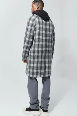 boohooMAN Wool Look Check Single Breasted Collared Overcoat | UK| Coats & Jackets