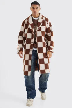 boohooMAN Wool Look Checkerboard Single Breasted Overcoat | UK| Coats & Jackets