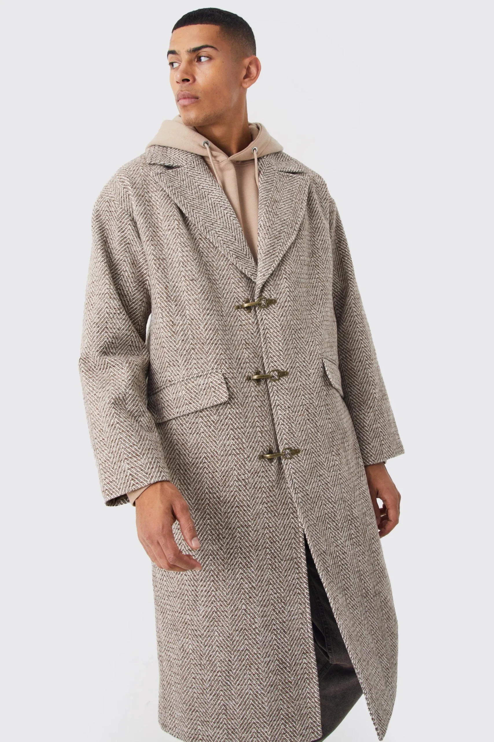 boohooMAN Wool Look Overcoat With Metal Clasp | UK| Coats & Jackets