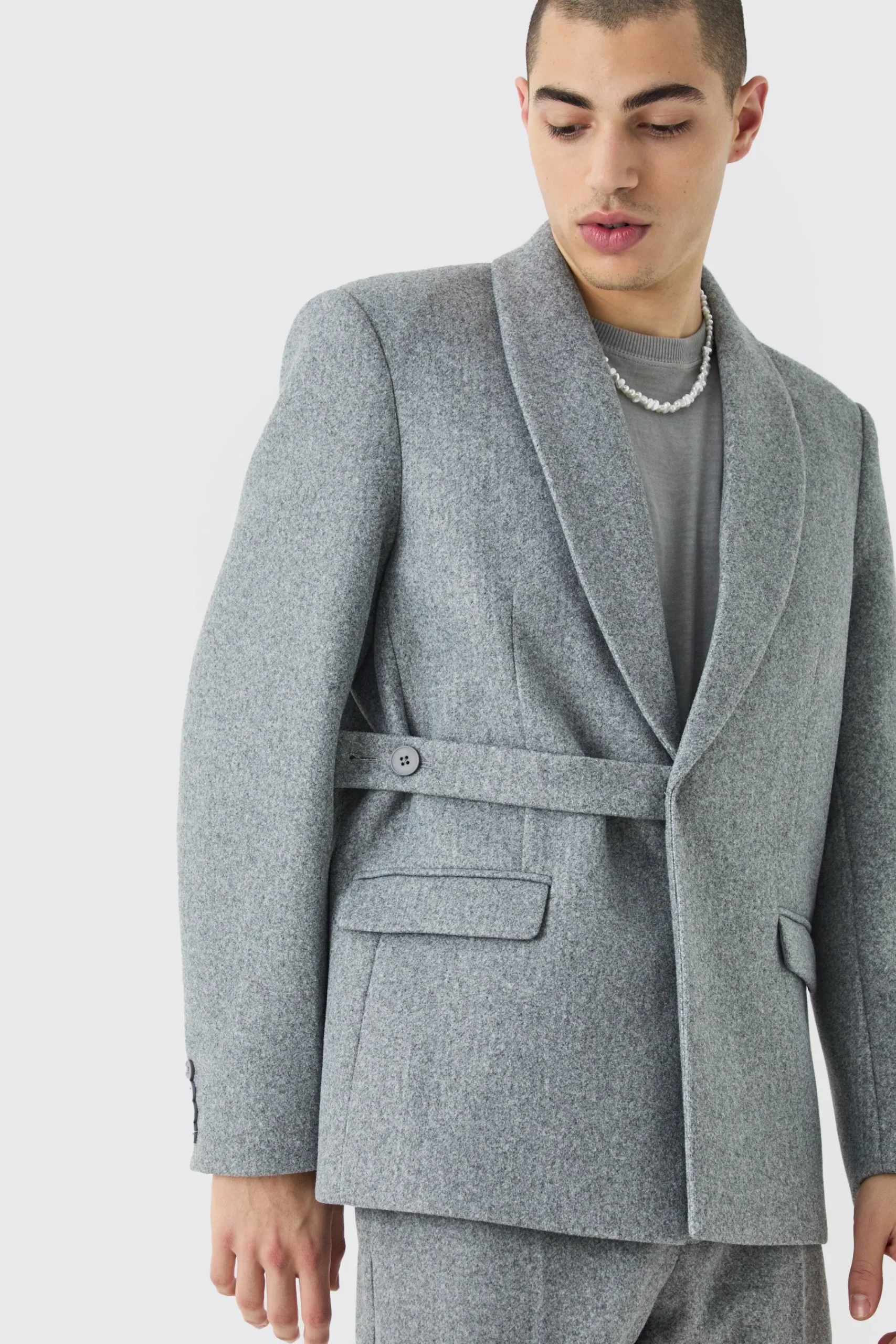 boohooMAN Wool Look Oversized Strap Detail Blazer | UK| Suits & Tailoring
