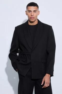 boohooMAN Wool Look Oversized Strap Detail Blazer | UK| Suits & Tailoring