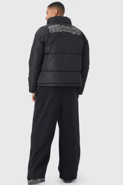 boohooMAN Worldwide Applique Funnel Neck Puffer In | UK| Coats & Jackets