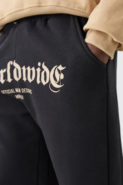 boohooMAN Worldwide Crotch Print Split Hem Gusset Jogger | UK| Trousers|Joggers