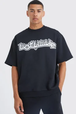 boohooMAN Worldwide Graphic Half Sleeve Sweat Gusset Tracksuit | UK| Tracksuits