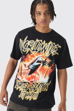 Worldwide Shark Graphic T-Shirt | UK^boohooMAN Hot