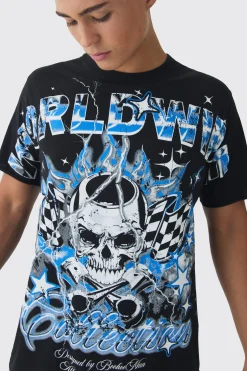 Worldwide Skull Printed T-Shirt | UK^boohooMAN Hot