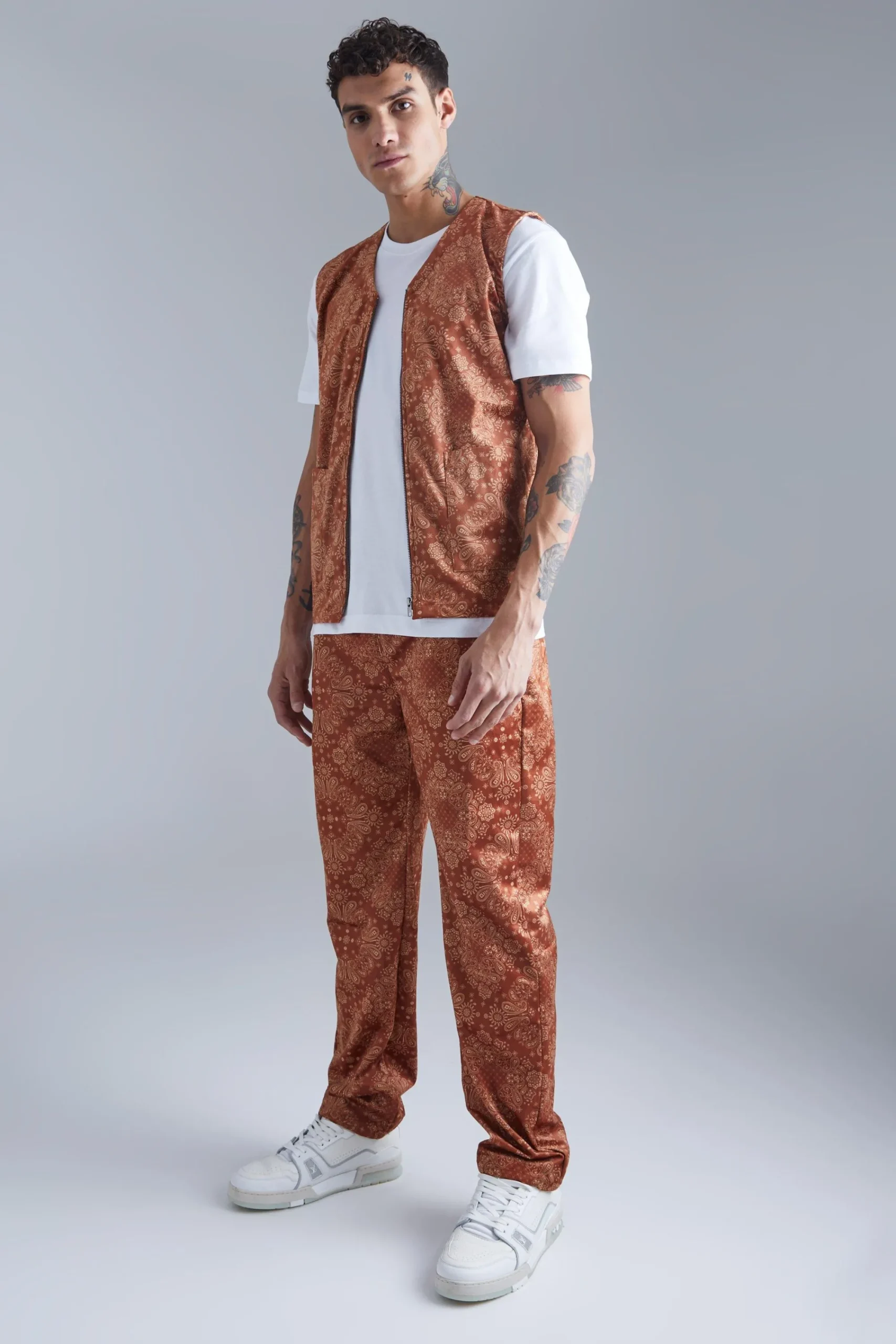 boohooMAN Woven Bandana Utility Vest And Straight Trouser | UK| Sets & Co-Ords