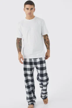 boohooMAN Woven Check Pyjama Bottoms And T-shirt Set | UK| Loungewear|Trousers