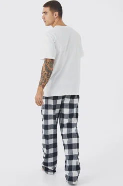 boohooMAN Woven Check Pyjama Bottoms And T-shirt Set | UK| Loungewear|Trousers