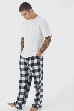 boohooMAN Woven Check Pyjama Bottoms And T-shirt Set | UK| Loungewear|Trousers