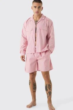 boohooMAN Woven Oversized Shirt & Short Lounge Set | UK| Loungewear|Shirts