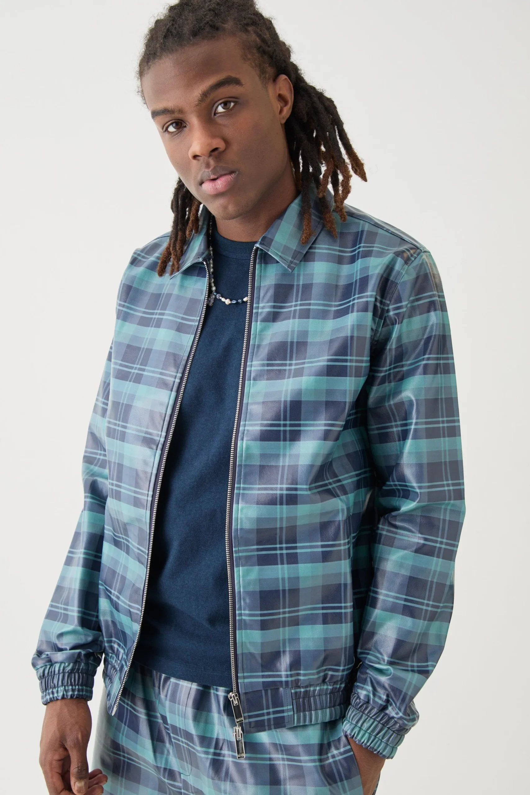 boohooMAN Zip Through Check Pu Harrington | UK| Sets & Co-Ords