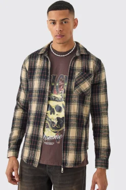 boohooMAN Zip Through Check Shirt | UK| Shirts