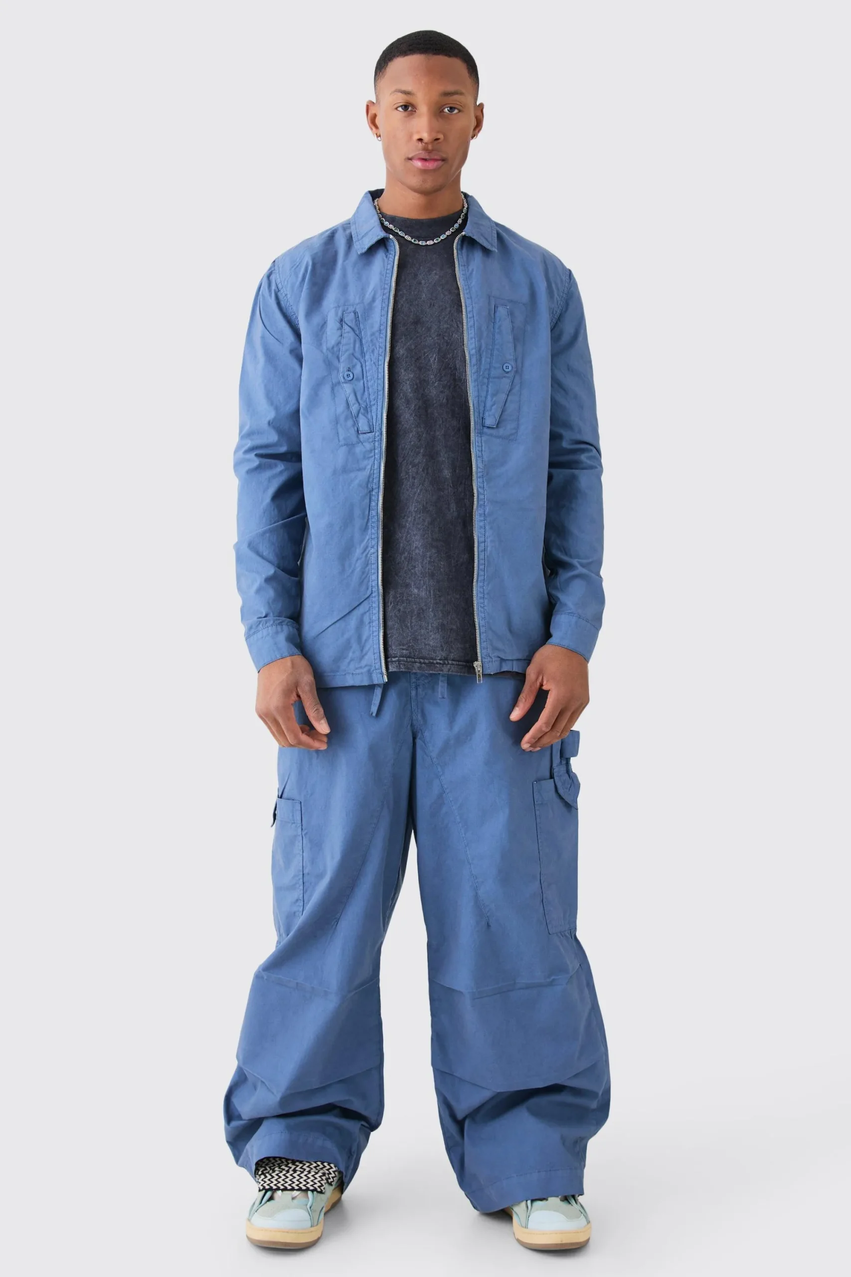 boohooMAN Zip Through Washed Long Sleeve Twill Shirt | UK| Shirts