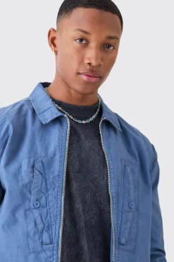 boohooMAN Zip Through Washed Long Sleeve Twill Shirt | UK| Shirts