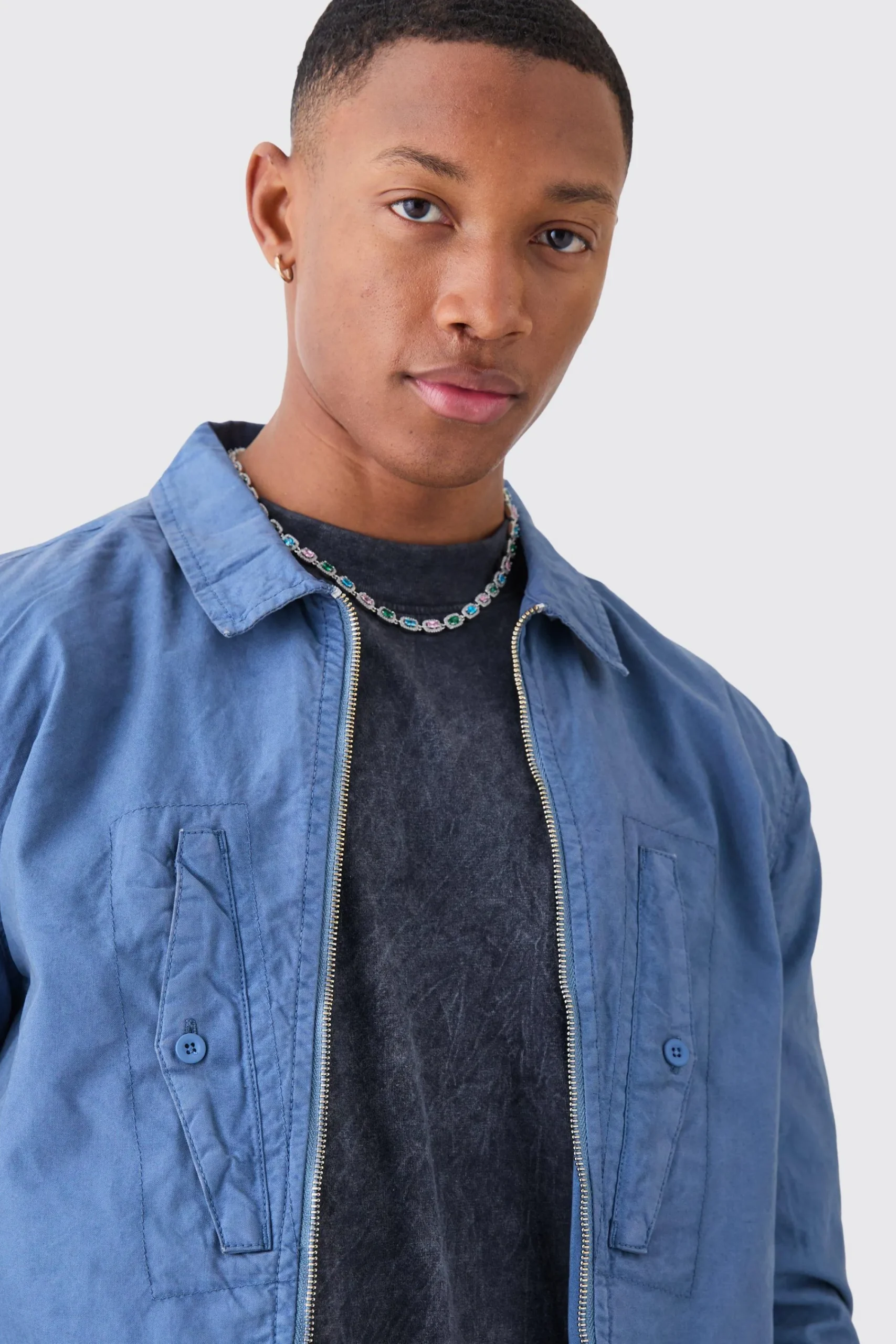 boohooMAN Zip Through Washed Long Sleeve Twill Shirt | UK| Shirts