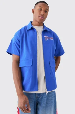 boohooMAN Zip Up Twill Varsity Shirt | UK| Shirts